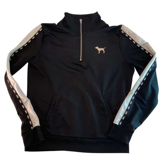 Victoria's Secret PINK Track Top, Jacket, Pullover Black, Small, Rose Gold Logo - Picture 1 of 7